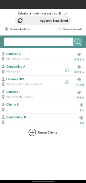 selezione del cliente presso cui si lavora