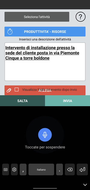 inserimento descrizione con assistente vocale