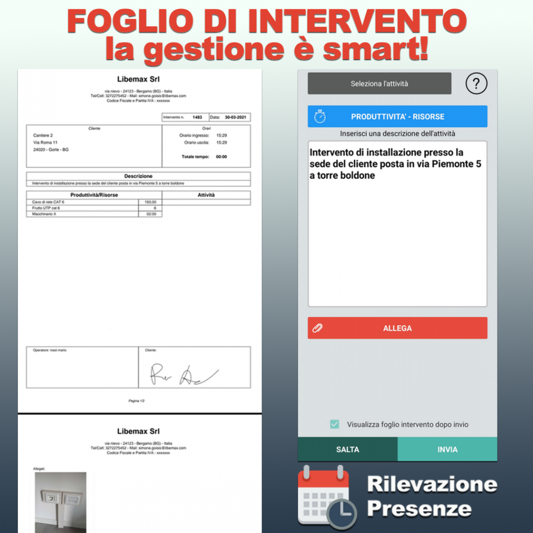 Foglio di lavoro e rapportino da app