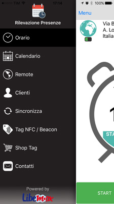 menu app rilevazione presenze